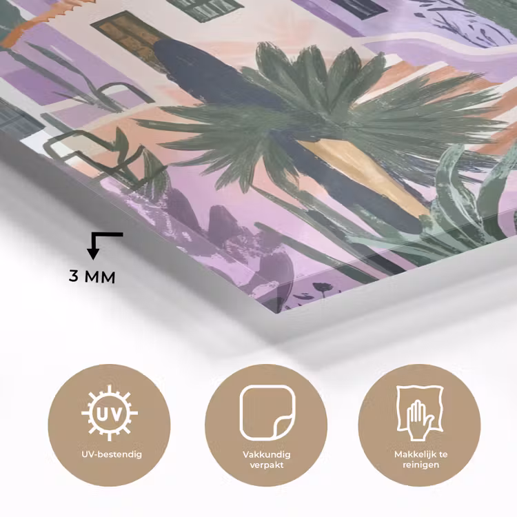 Huizen - Minimalistisch - Palmbomen - Kust plexiglas 5mm klein -sfeer2