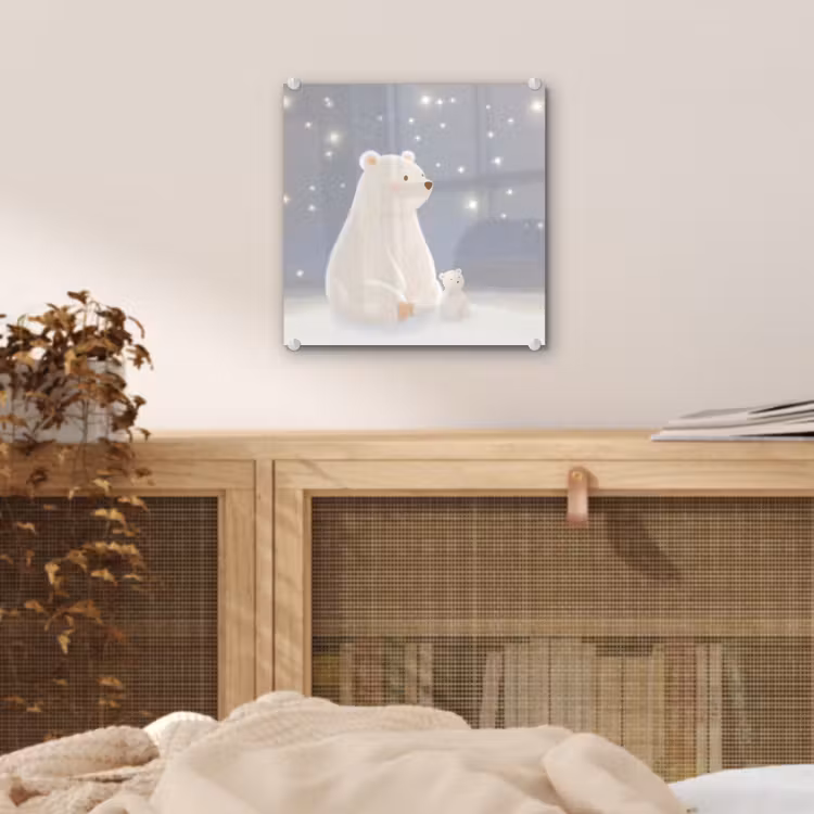 Ijsbeer - Sneeuw - Sterren - Blauw plexiglas 5mm klein -sfeer4
