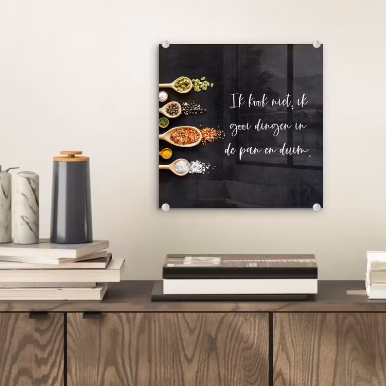 Ik gooi dingen in de pan en duim - Keuken - Quotes - Spreuken - Humor plexiglas 5mm klein -sfeer1