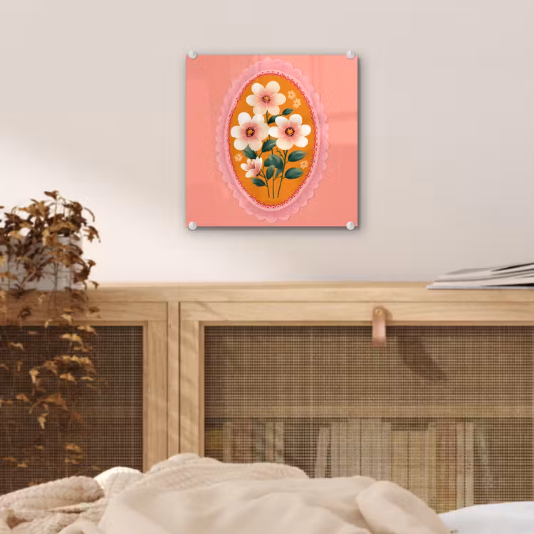 Illustratie - Bloemen - Rand - Roze plexiglas 5mm klein -sfeer4