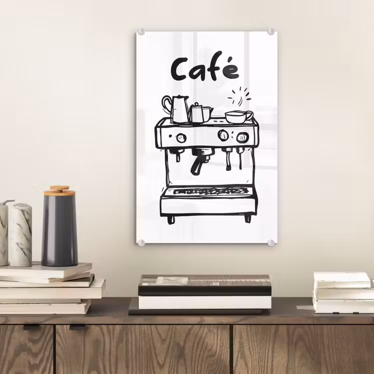 Illustratie - Café - Koffiemachine - Kopjes plexiglas 5mm klein -sfeer1