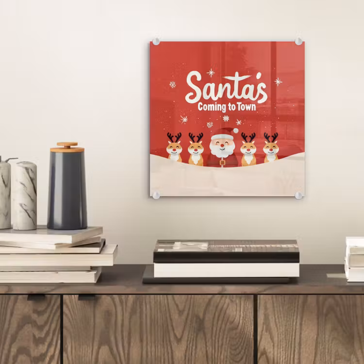 Illustratie - Kerstman - Rendieren - Rood plexiglas 5mm klein -sfeer1
