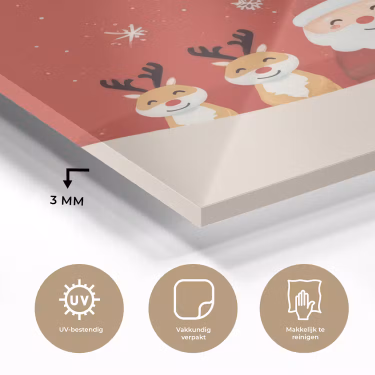 Illustratie - Kerstman - Rendieren - Rood plexiglas 5mm klein -sfeer2