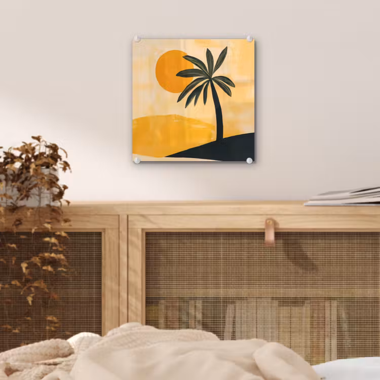 Illustratie - Palmboom - Zon - Heuvels plexiglas 5mm klein -sfeer4