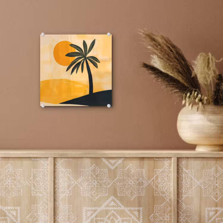 Illustratie - Palmboom - Zon - Heuvels plexiglas 5mm klein -sfeer5