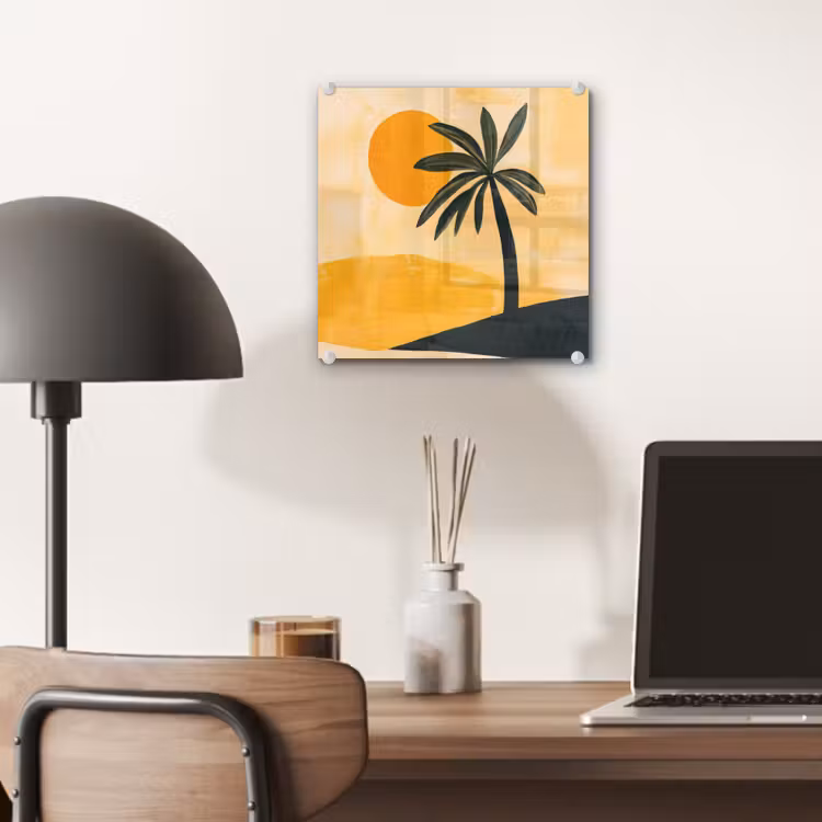 Illustratie - Palmboom - Zon - Heuvels plexiglas 5mm klein -sfeer6
