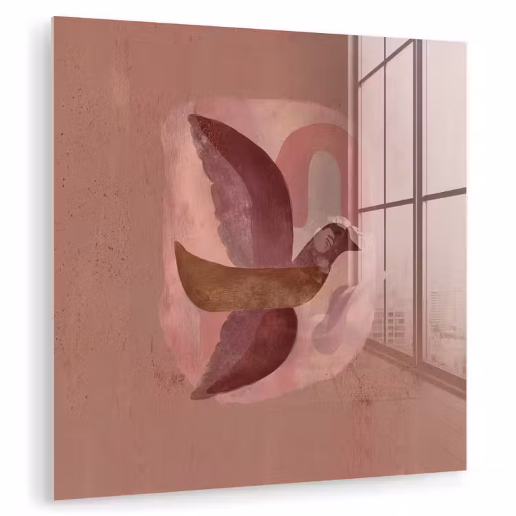 Illustratie - Vogels - Abstract - Roze plexiglas 5mm klein -zzzproduct_nieuw