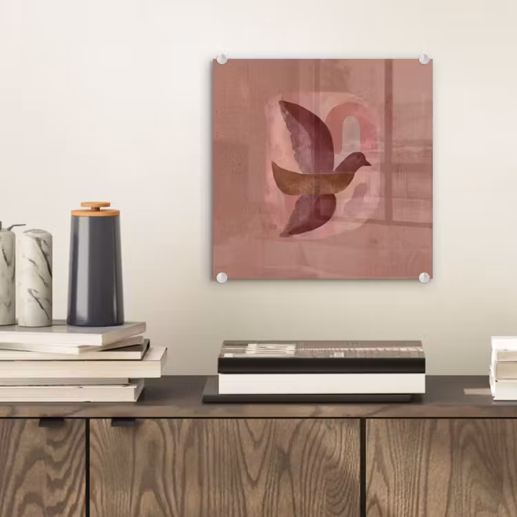 Illustratie - Vogels - Abstract - Roze plexiglas 5mm klein -sfeer1