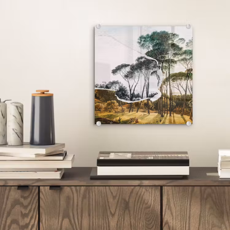 Italiaans landschap parasoldennen - Kunst - Hendrik Voogd - Schilderij - Zwart wit - Oude meesters plexiglas 5mm klein -sfeer1