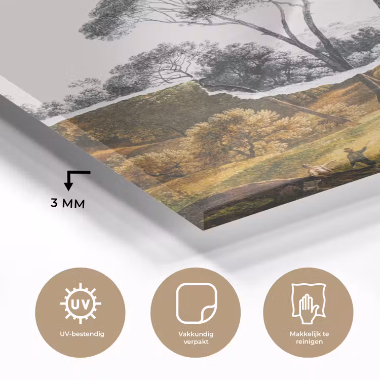 Italiaans landschap parasoldennen - Kunst - Hendrik Voogd - Schilderij - Zwart wit - Oude meesters plexiglas 5mm klein -sfeer2
