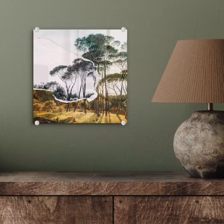 Italiaans landschap parasoldennen - Kunst - Hendrik Voogd - Schilderij - Zwart wit - Oude meesters plexiglas 5mm klein -sfeer3
