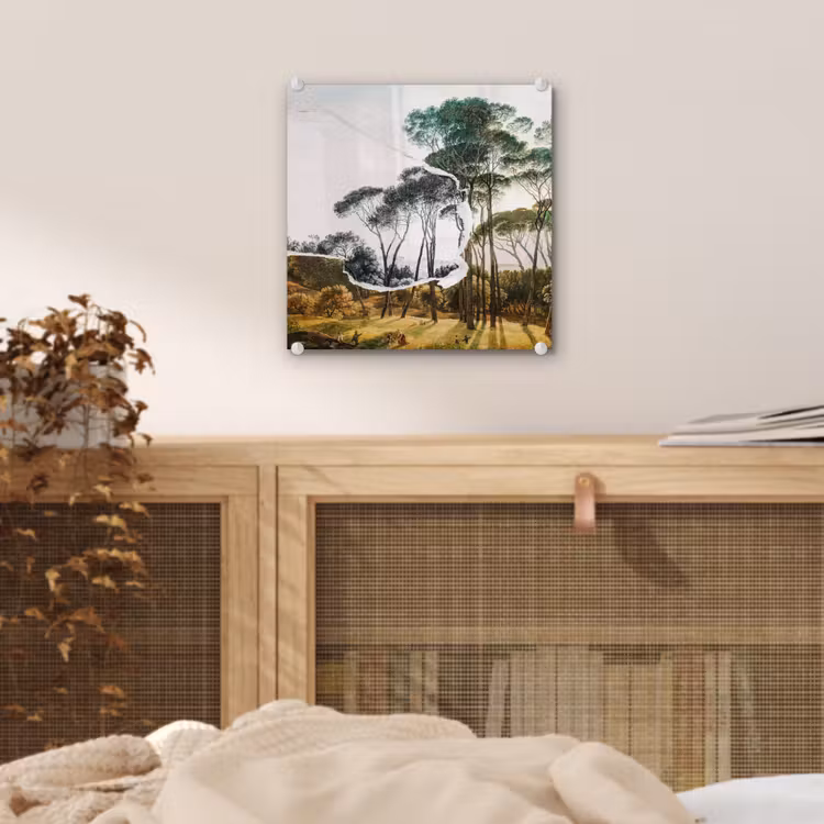 Italiaans landschap parasoldennen - Kunst - Hendrik Voogd - Schilderij - Zwart wit - Oude meesters plexiglas 5mm klein -sfeer4