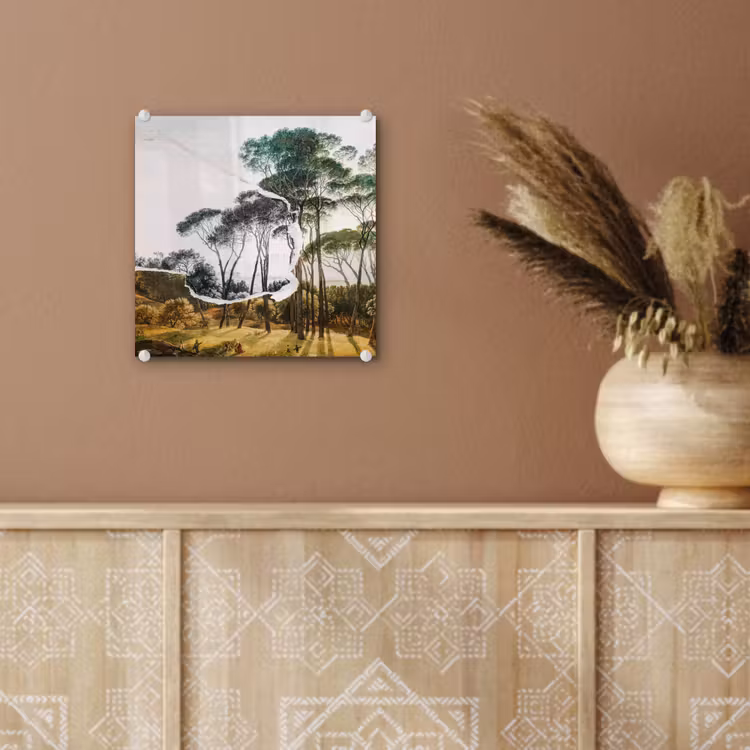 Italiaans landschap parasoldennen - Kunst - Hendrik Voogd - Schilderij - Zwart wit - Oude meesters plexiglas 5mm klein -sfeer5