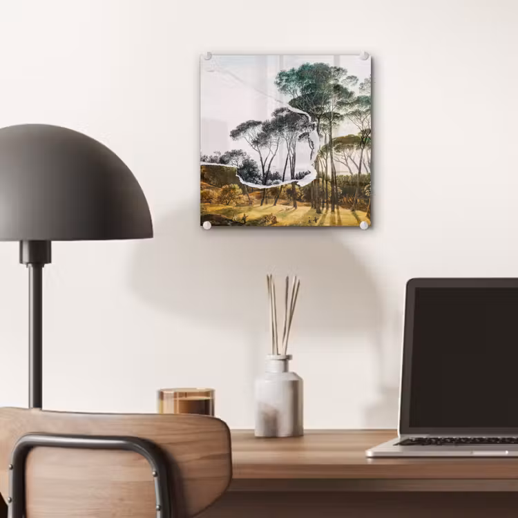 Italiaans landschap parasoldennen - Kunst - Hendrik Voogd - Schilderij - Zwart wit - Oude meesters plexiglas 5mm klein -sfeer6