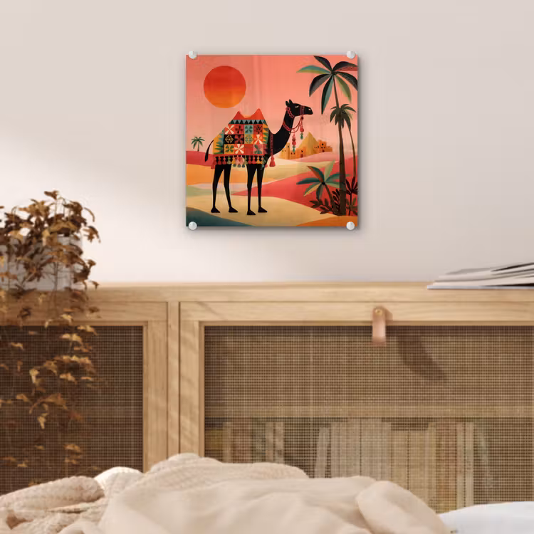 Kameel - Gekleurd tapijt - Duinen - Rode zon plexiglas 5mm klein -sfeer4