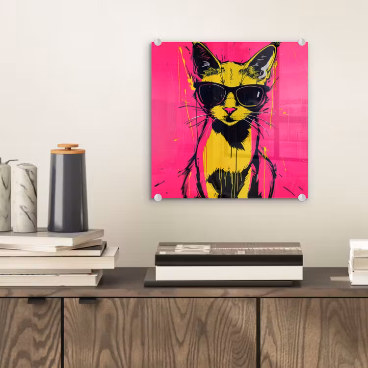 Kat - Art - Zonnebril - Roze plexiglas 5mm klein -sfeer1