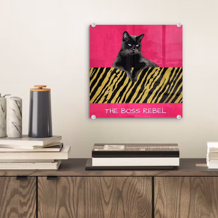 Kat - Baas - Roze - Tijgerprint plexiglas 5mm klein -sfeer1