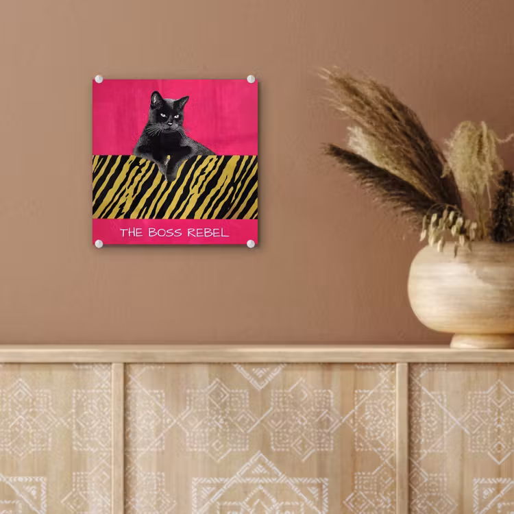 Kat - Baas - Roze - Tijgerprint plexiglas 5mm klein -sfeer5
