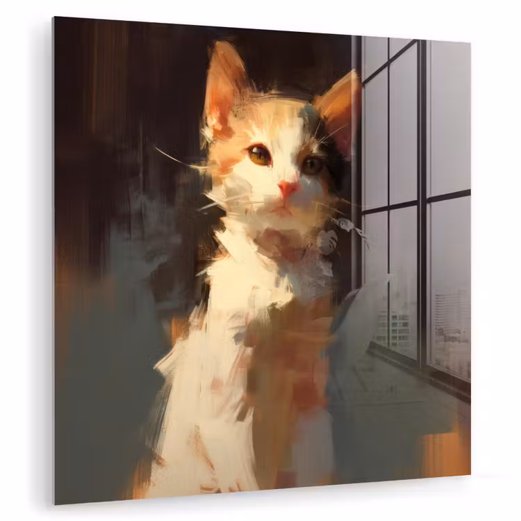 Kat - Geschilderd - Artistiek - Wit plexiglas 5mm klein -zzzproduct_nieuw
