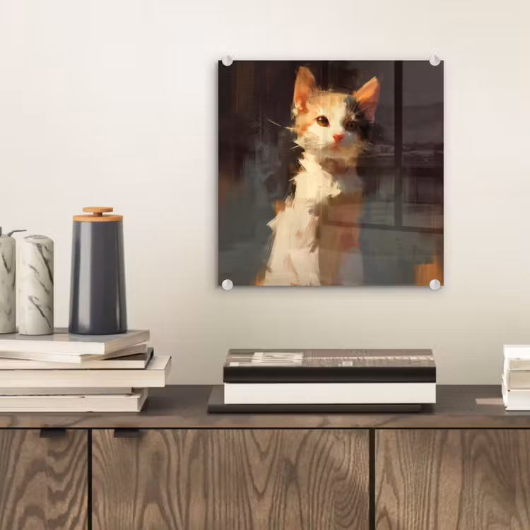 Kat - Geschilderd - Artistiek - Wit plexiglas 5mm klein -sfeer1