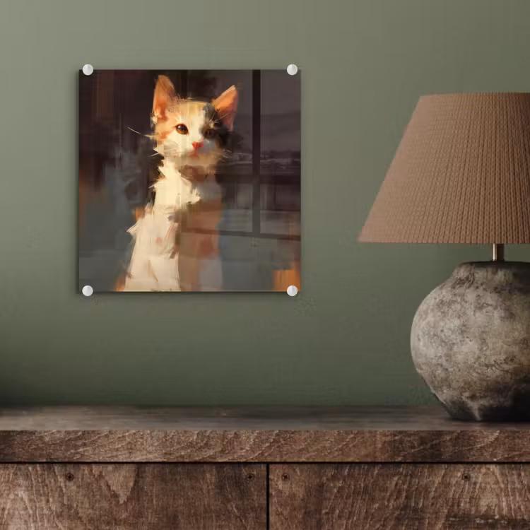 Kat - Geschilderd - Artistiek - Wit plexiglas 5mm klein -sfeer3