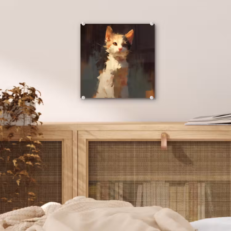 Kat - Geschilderd - Artistiek - Wit plexiglas 5mm klein -sfeer4