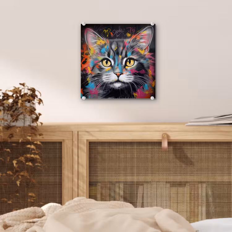 Kat - Graffiti - Dieren - Kleuren - Grijs plexiglas 5mm klein -sfeer4