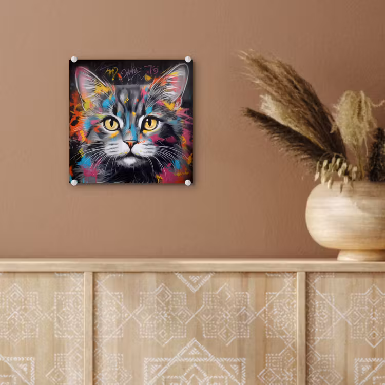 Kat - Graffiti - Dieren - Kleuren - Grijs plexiglas 5mm klein -sfeer5