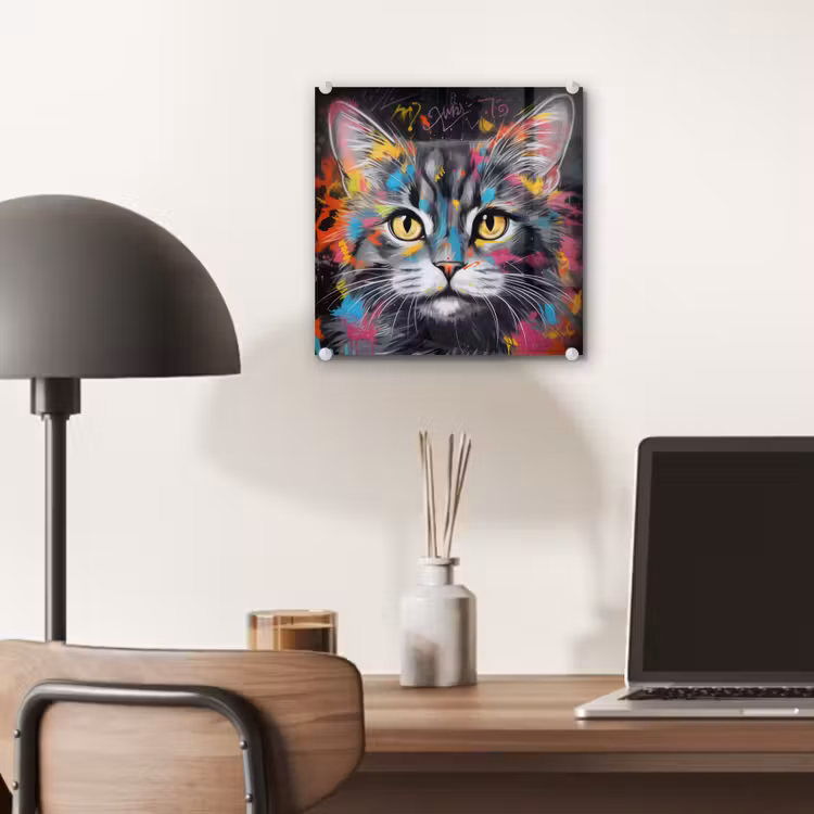 Kat - Graffiti - Dieren - Kleuren - Grijs plexiglas 5mm klein -sfeer6