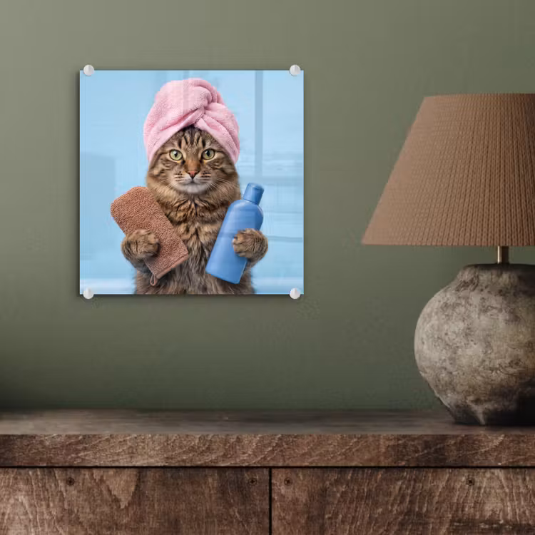 Kat - Handdoek - Washand - Zeep plexiglas 5mm klein -sfeer3