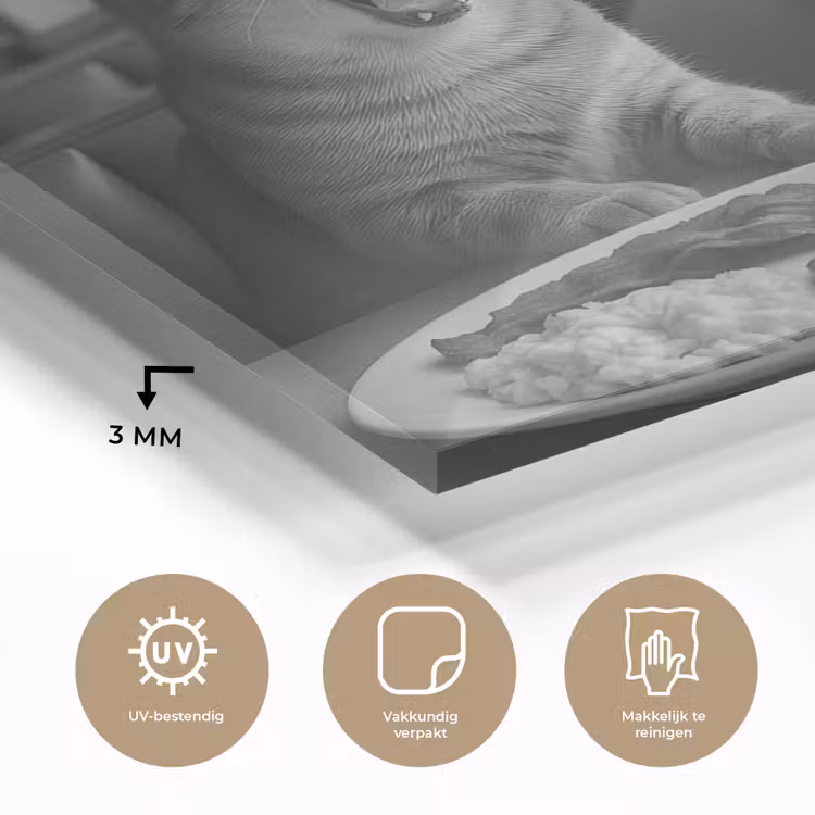 Kat - Koffie - Brood - Zwart plexiglas 5mm klein -sfeer2