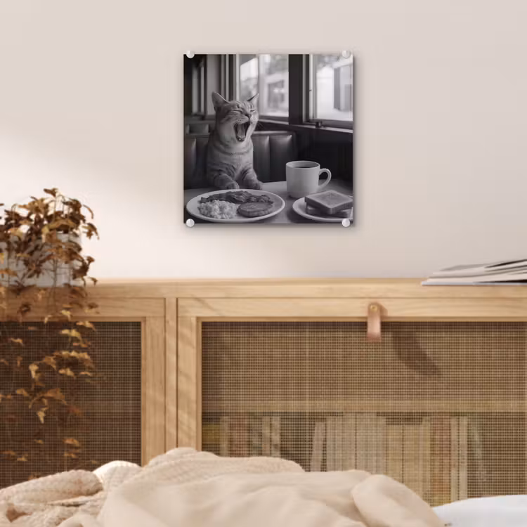 Kat - Koffie - Brood - Zwart plexiglas 5mm klein -sfeer4