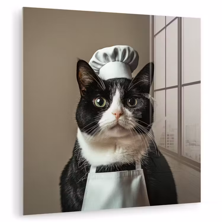 Kat - Kokskleding - Zwart - Wit plexiglas 5mm klein -zzzproduct_nieuw