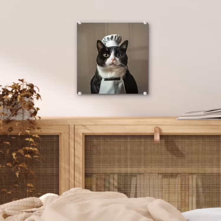 Kat - Kokskleding - Zwart - Wit plexiglas 5mm klein -sfeer4