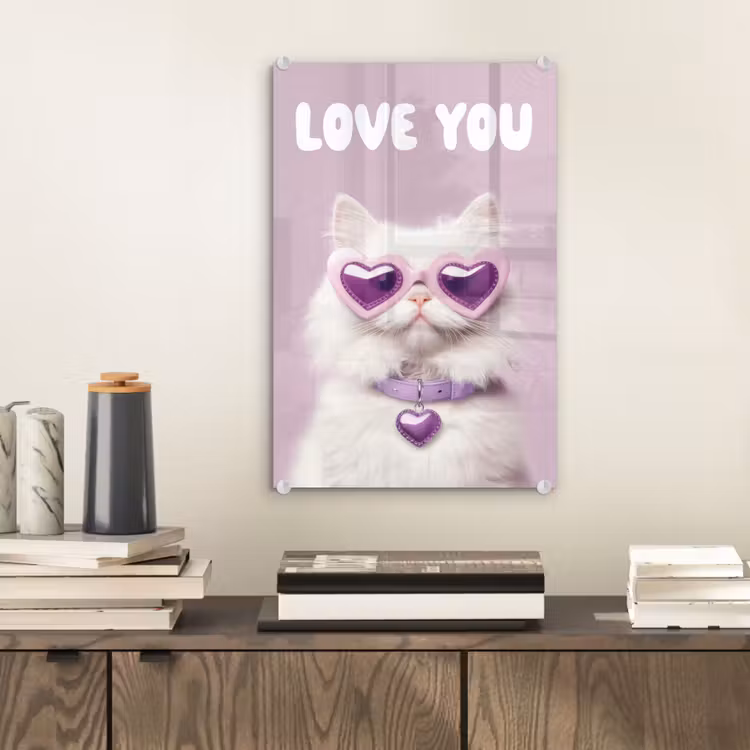 Kat - Love - Paars - Valentijn plexiglas 5mm klein -sfeer1