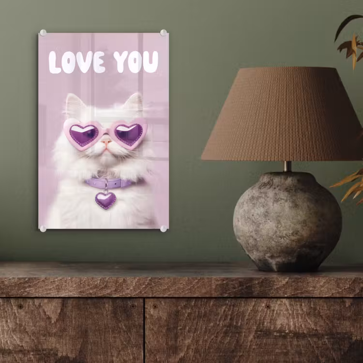 Kat - Love - Paars - Valentijn plexiglas 5mm klein -sfeer3