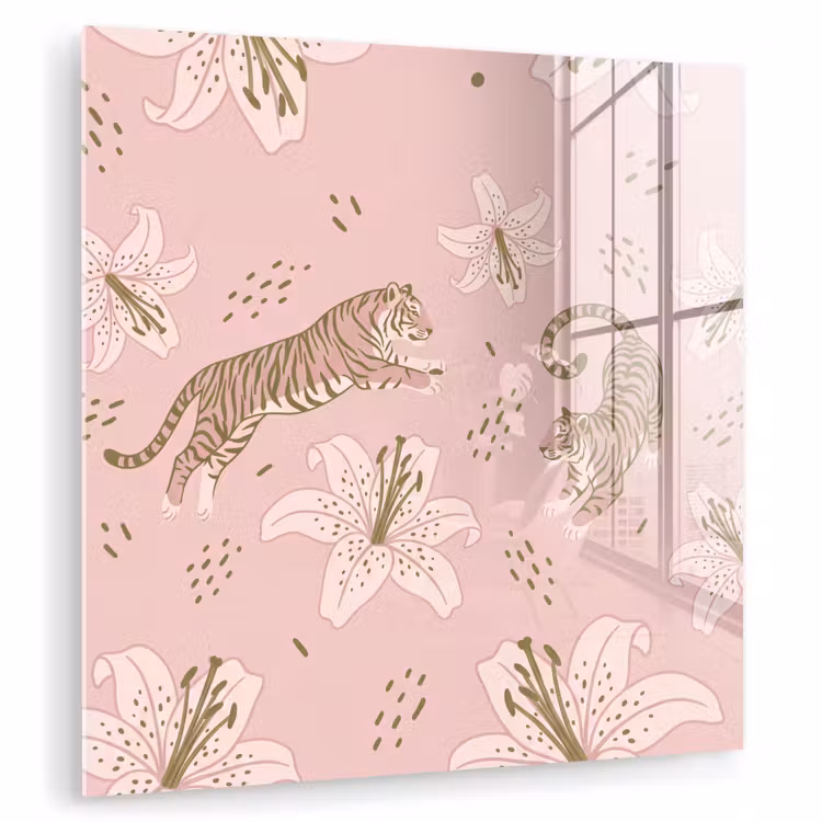 Kat - Springend - Bloemen - Abstract - Roze plexiglas 5mm klein -zzzproduct_nieuw
