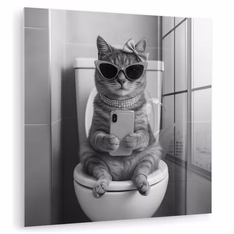 Kat - Telefoon - Toilet - Zwart - Wit plexiglas 5mm klein -zzzproduct_nieuw