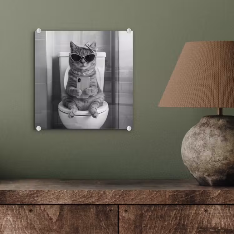 Kat - Telefoon - Toilet - Zwart - Wit plexiglas 5mm klein -sfeer3