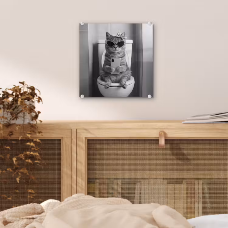 Kat - Telefoon - Toilet - Zwart - Wit plexiglas 5mm klein -sfeer4
