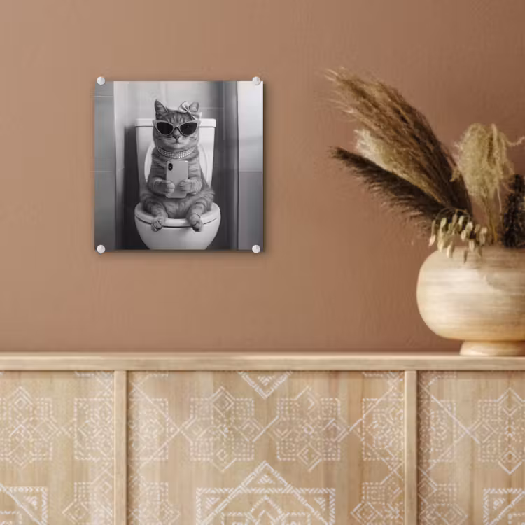 Kat - Telefoon - Toilet - Zwart - Wit plexiglas 5mm klein -sfeer5