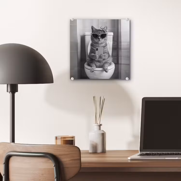 Kat - Telefoon - Toilet - Zwart - Wit plexiglas 5mm klein -sfeer6