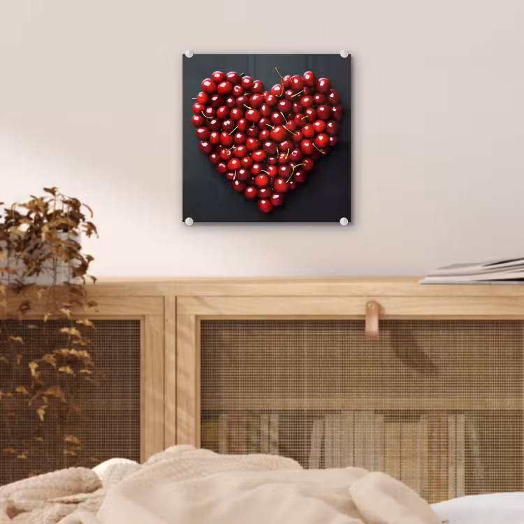 Kersen - Hart - Rood - Zwart plexiglas 5mm klein -sfeer4