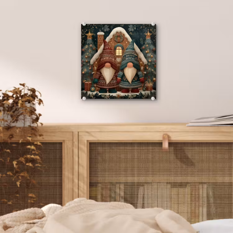 Kerst - Gnomen - Peperkoekhuisje - Rood - Groen plexiglas 5mm klein -sfeer4