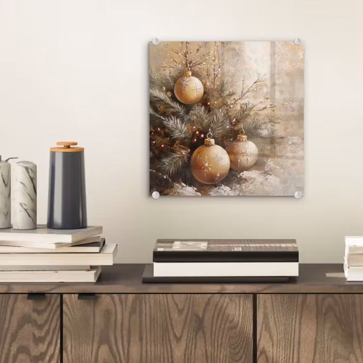Kerst - Kerstballen - Beige - Goud plexiglas 5mm klein -sfeer1