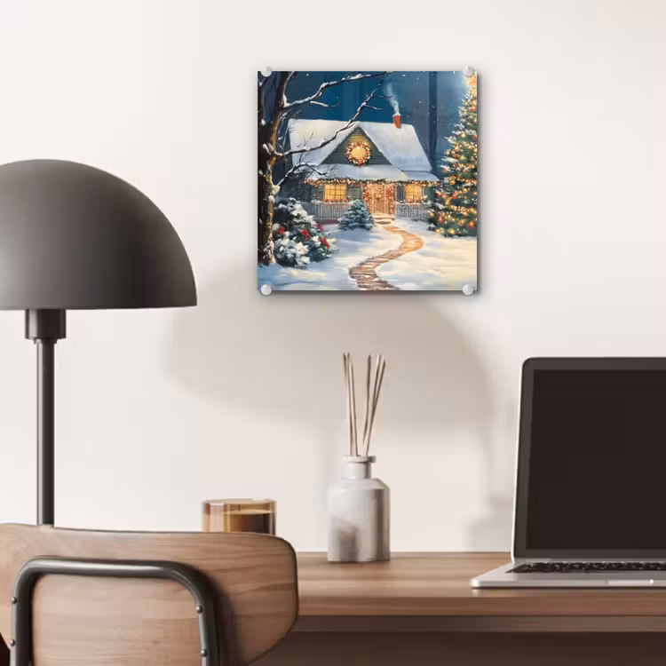 Kerst - Kerstboom - Winter - Huis - Sneeuw plexiglas 5mm klein -sfeer6