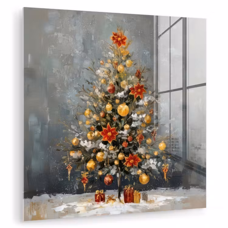 Kerstboom - Cadeaus - Rood - Goud plexiglas 5mm klein -zzzproduct_nieuw