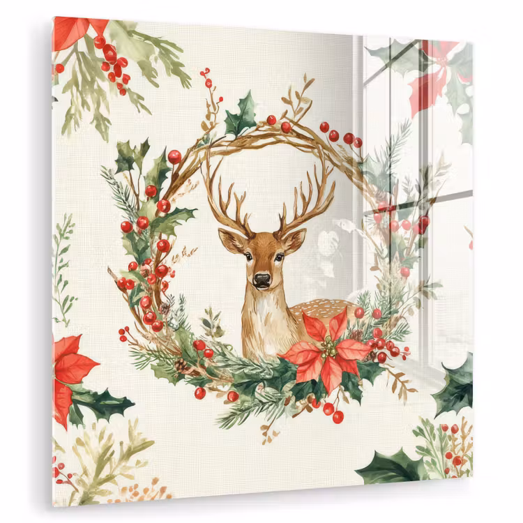 Kerstkrans - Hert - Hulst - Rood plexiglas 5mm klein -zzzproduct_nieuw