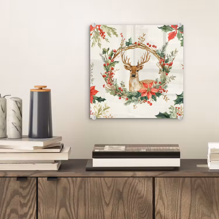 Kerstkrans - Hert - Hulst - Rood plexiglas 5mm klein -sfeer1