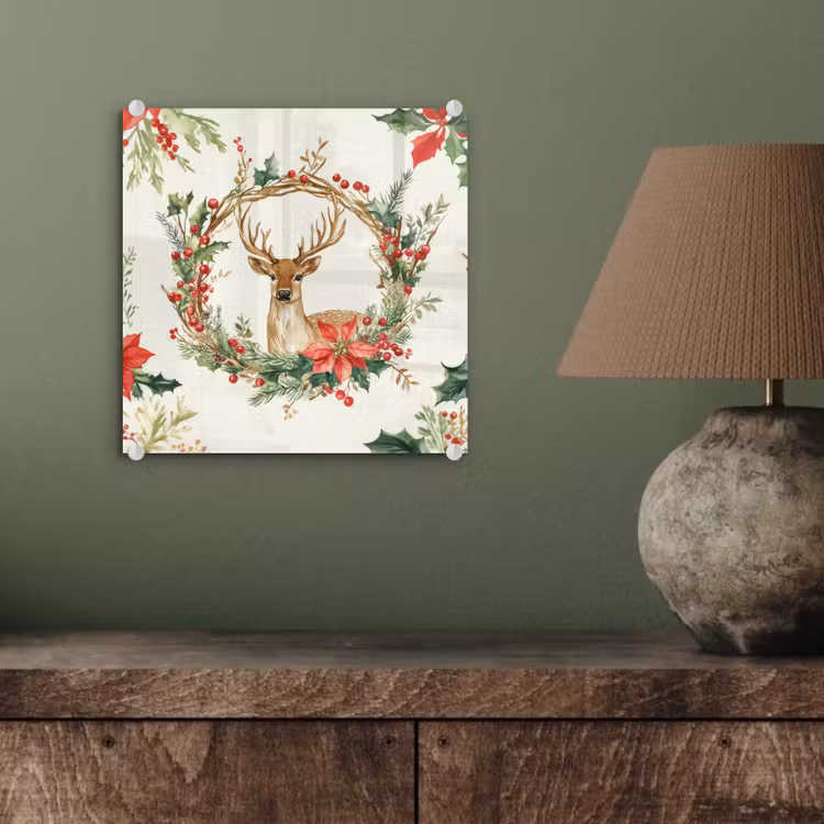 Kerstkrans - Hert - Hulst - Rood plexiglas 5mm klein -sfeer3